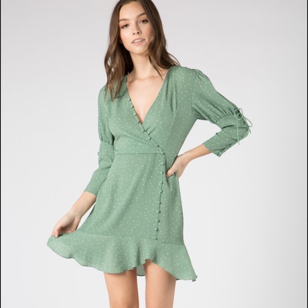 Polka Dot Button Detail Ruffle Dress